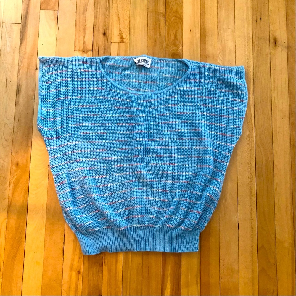 Old Stock 80s blue Striped Knit Sweater Vest Galaxie Made in USA
